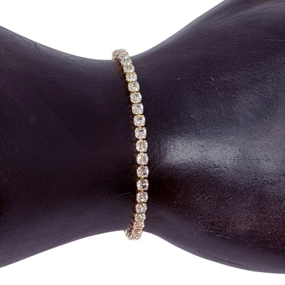 Slider Tennis Bracelet 14K Gold Overlay Adjustable Made with Swarovski Crystals - Picture 3 of 16